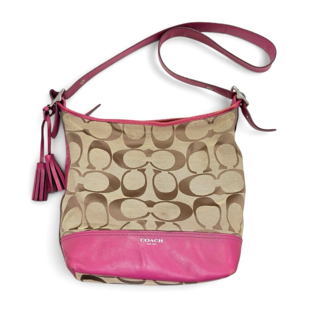 Coach Signature Stripe Swingpack Crossbody Khaki Pink F13674